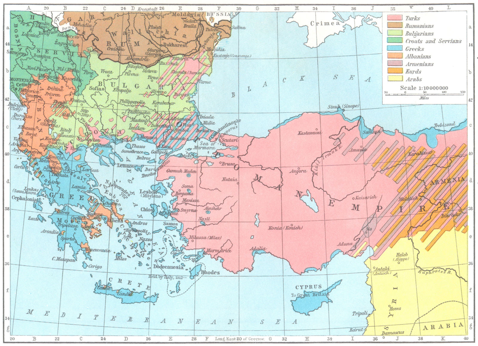 EUROPE. Peoples of Southeastern & Asia Minor in 1913 1956 old vintage map